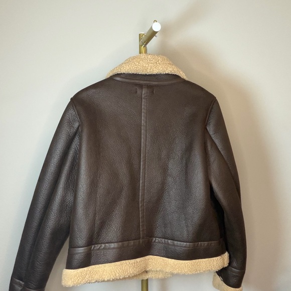 Sonoma Faux Shearling Aviator Jacket Brown Cream Sherpa L - Picture 3 of 7